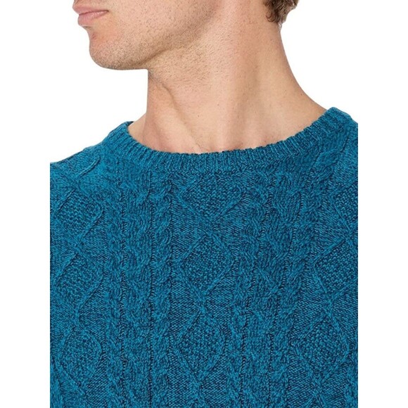 Goodthreads Men’s Size L Tall Blue Teal Long Sleeve Cable Knit Crewneck Sweater - Picture 4 of 9